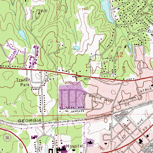 Topographic Map of Ridgecrest Baptist Church, AL