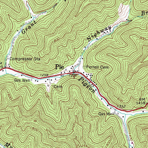 Topographic Map of Nighway Branch, WV
