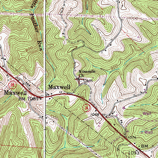 Topographic Map of Nine Mile United Methodist Church, WV