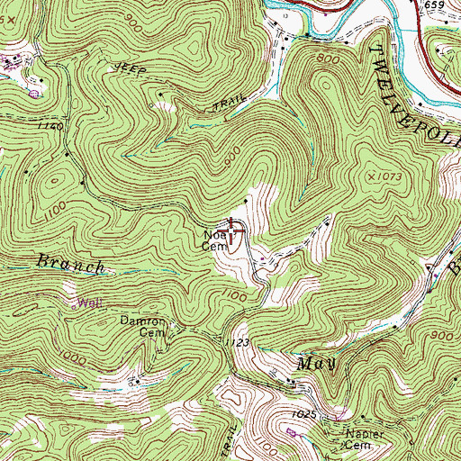 Topographic Map of Noe Cemetery, WV