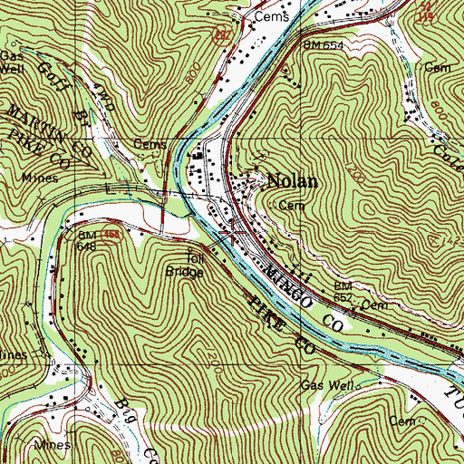 Topographic Map of Nolan, WV