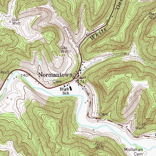 Topographic Map of Normantown, WV