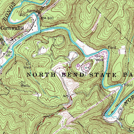 Topographic Map of North Bend State Park, WV