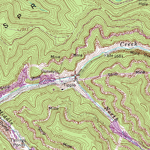 Topographic Map of North Fork Buffalo Creek, WV