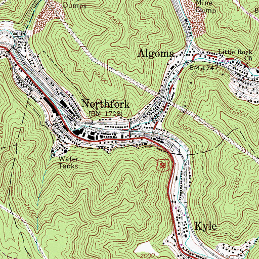 Topographic Map of North Fork Elkhorn Creek, WV