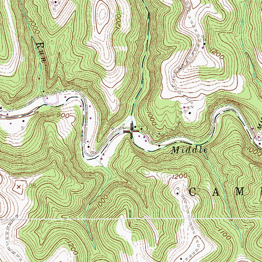 Topographic Map of North Fork Middle Grave Creek, WV