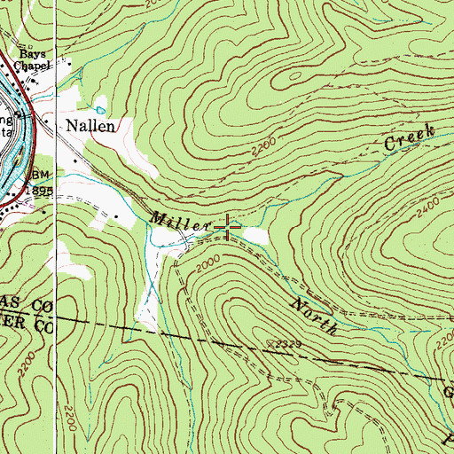 Topographic Map of North Prong Miller Creek, WV
