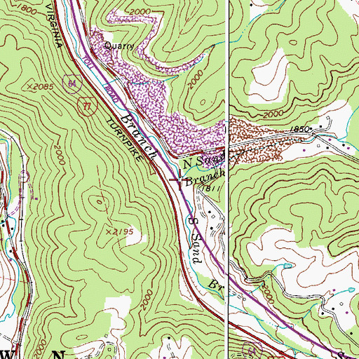 Topographic Map of North Sand Branch, WV