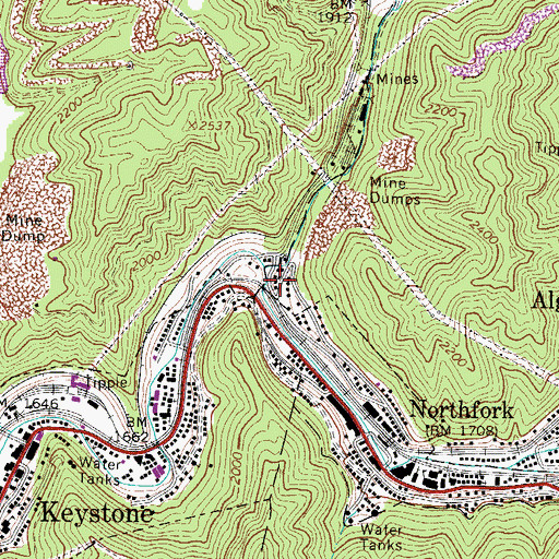 Topographic Map of Northfork, WV