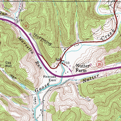 Topographic Map of Nutter Farm, WV