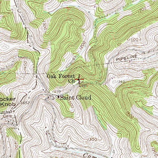 Topographic Map of Oak Forest United Methodist Church, WV
