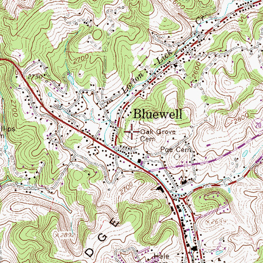 Topographic Map of Oak Grove Cemetery, WV