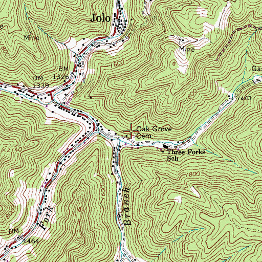 Topographic Map of Oak Grove Cemetery, WV