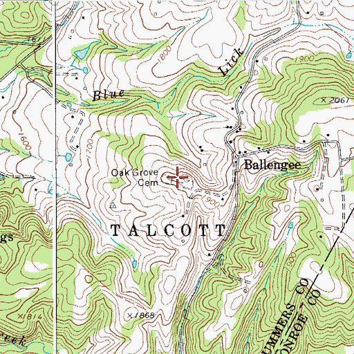 Topographic Map of Oak Grove Cemetery, WV