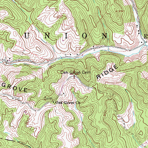 Topographic Map of Oak Grove Cemetery, WV