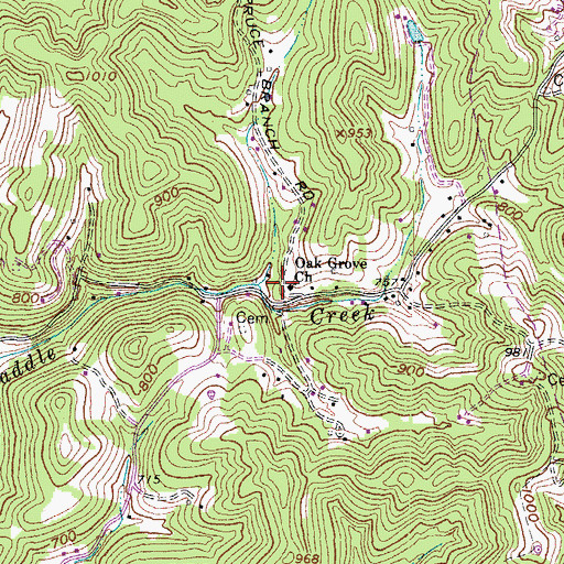 Topographic Map of Oak Grove Church, WV