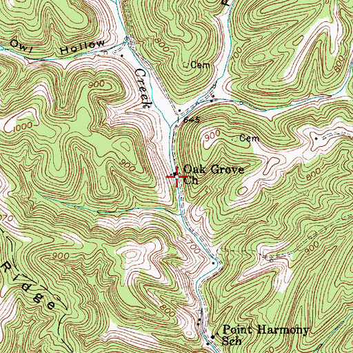 Topographic Map of Oak Grove Church, WV