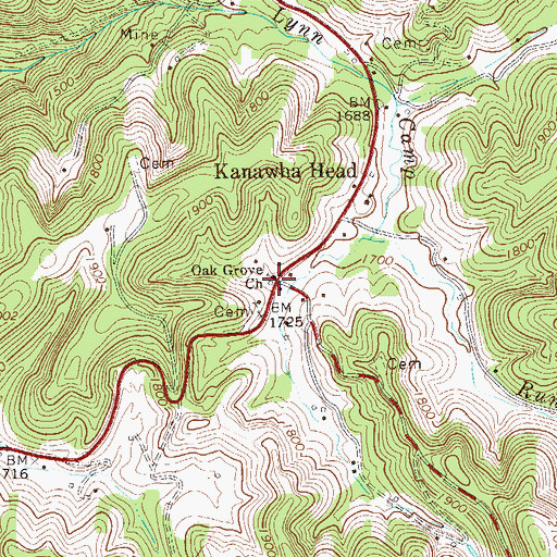 Topographic Map of Oak Grove Church, WV