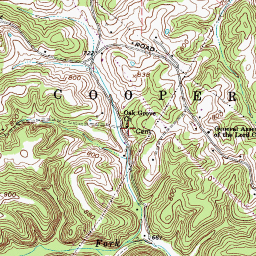 Topographic Map of Oak Grove Church, WV