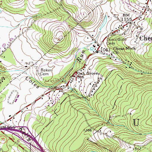 Topographic Map of Oak Grove School (historical), WV
