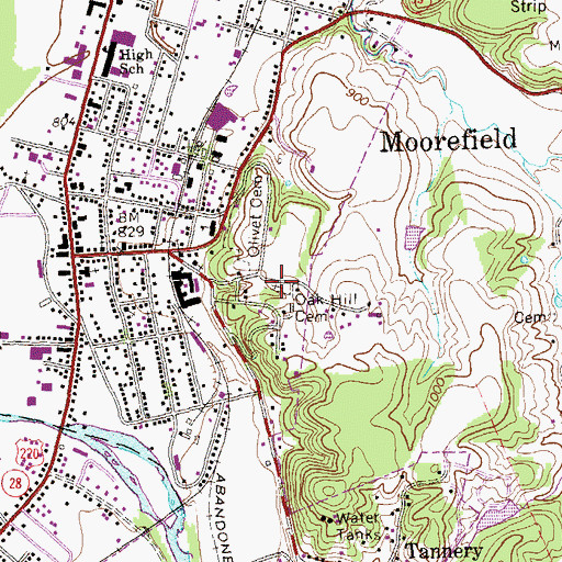 Topographic Map of Oak Hill Cemetery, WV