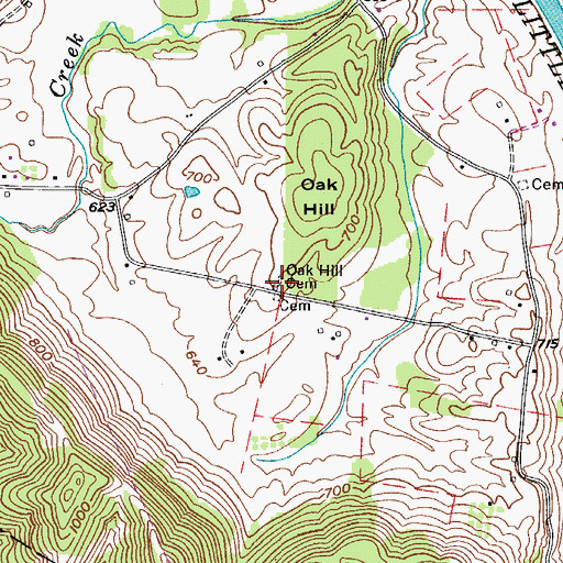 Topographic Map of Oak Hill Cemetery, WV