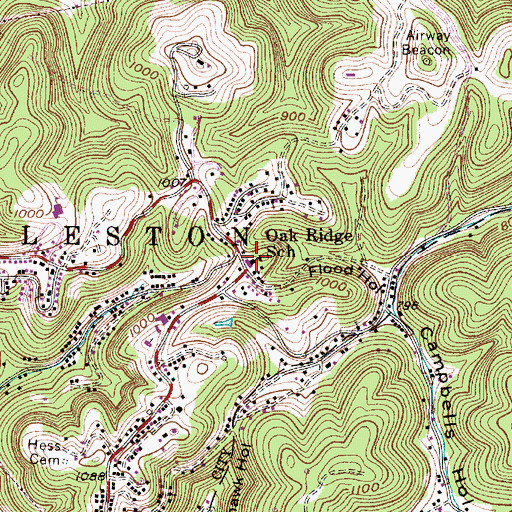 Topographic Map of Oak Ridge School (historical), WV