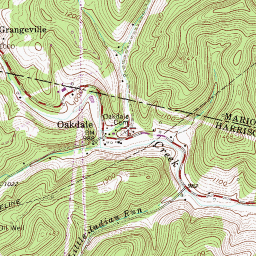 Topographic Map of Oakdale Cemetery, WV