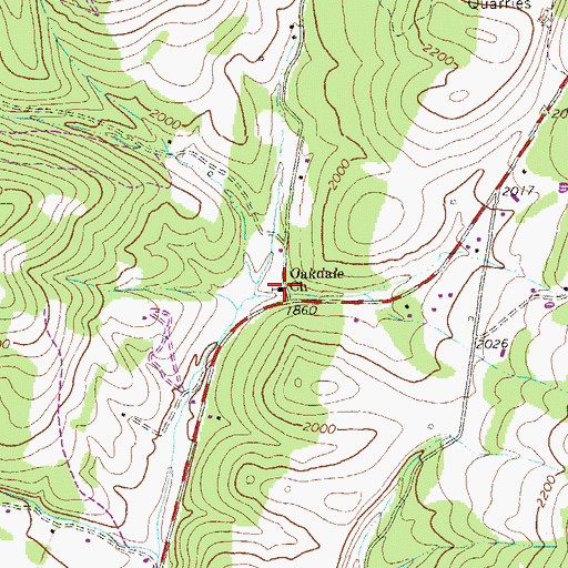 Topographic Map of Oakdale Church, WV