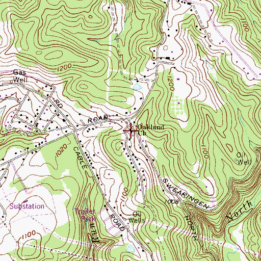 Topographic Map of Oakland Church, WV