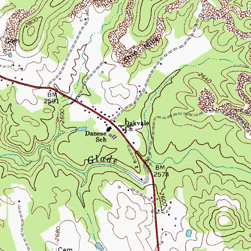 Topographic Map of Oakvale Church, WV