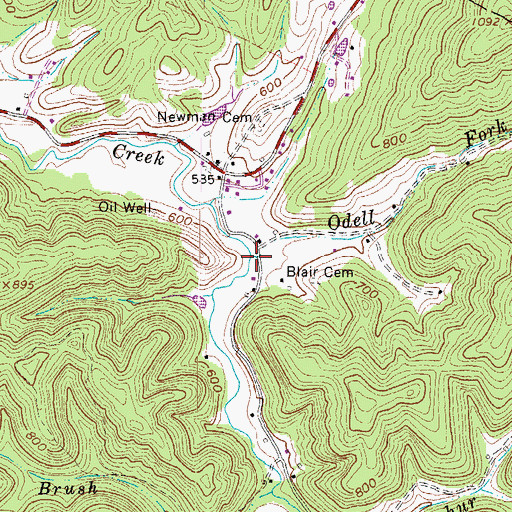 Topographic Map of Odell Fork, WV