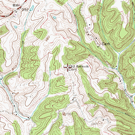 Topographic Map of Old Antioch Cemetery, WV