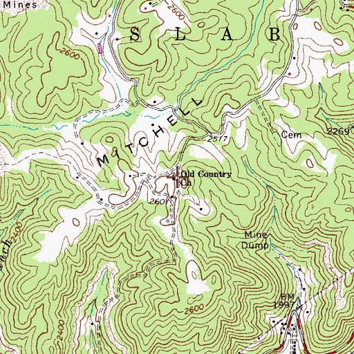 Topographic Map of Old Country Church, WV