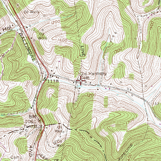 Topographic Map of Old Harmony Cemetery, WV