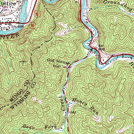 Topographic Map of Old House Hollow, WV