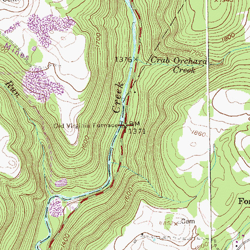 Topographic Map of Old Virginia Furnace, WV