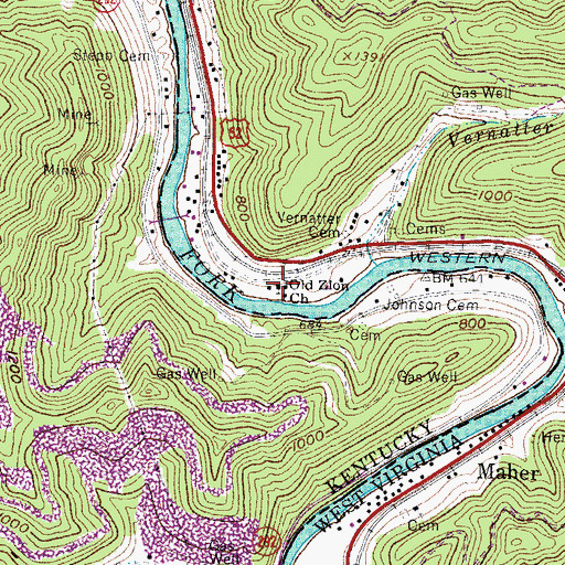 Topographic Map of Old Zion Church, WV