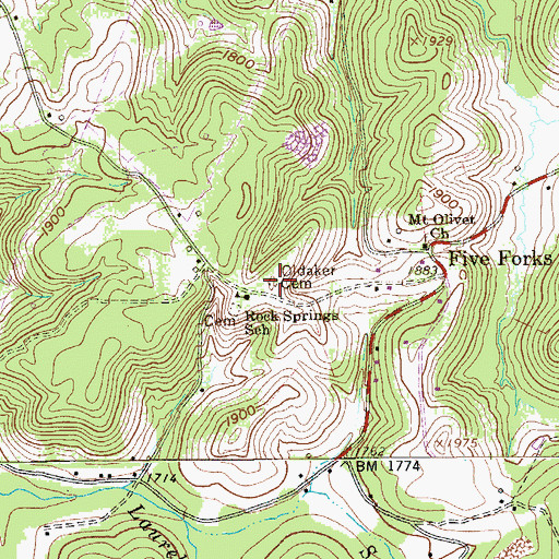 Topographic Map of Oldaker Cemetery, WV