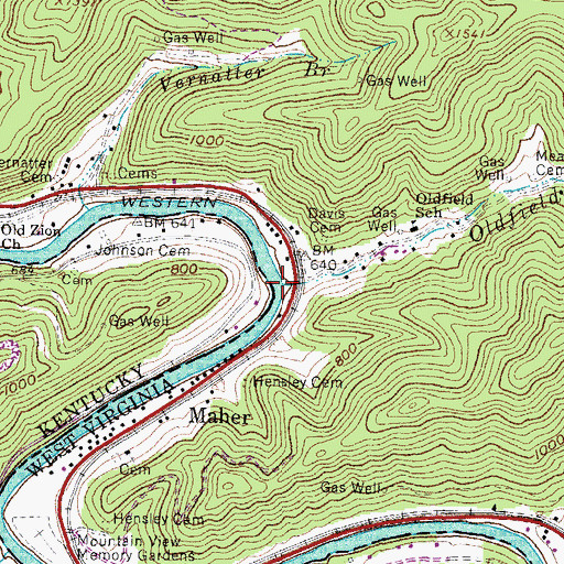 Topographic Map of Oldfield Branch, WV