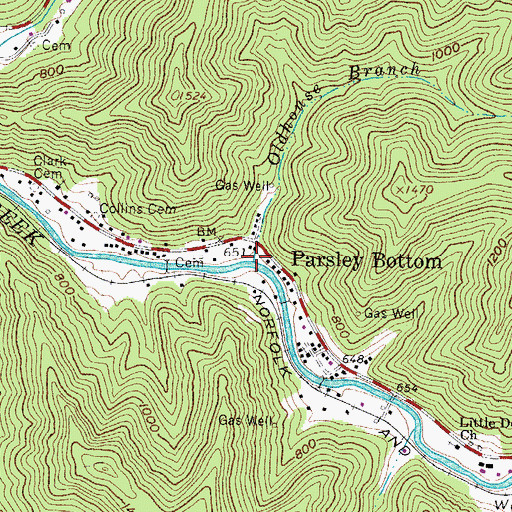 Topographic Map of Oldhouse Branch, WV