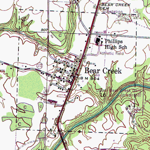 Topographic Map of Bear Creek, AL