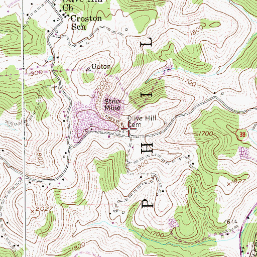 Topographic Map of Olive Hill Cemetery, WV