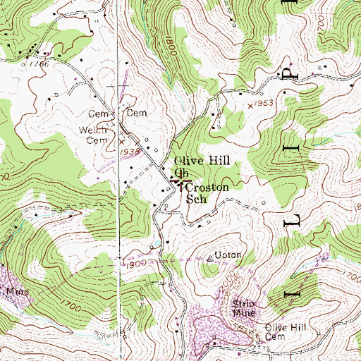 Topographic Map of Olive Hill Church, WV