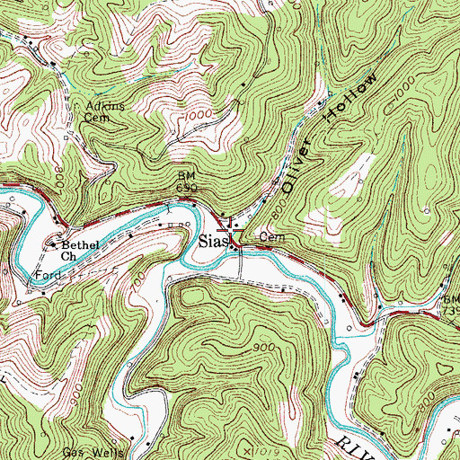 Topographic Map of Oliver Hollow, WV