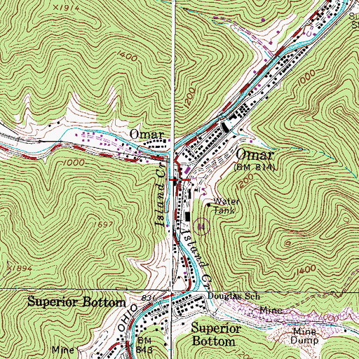 Topographic Map of Omar, WV