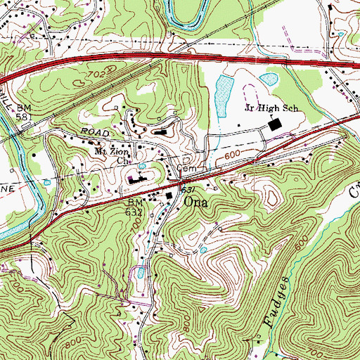 Topographic Map of Ona, WV