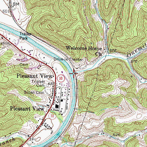 Topographic Map of Onemile Creek, WV