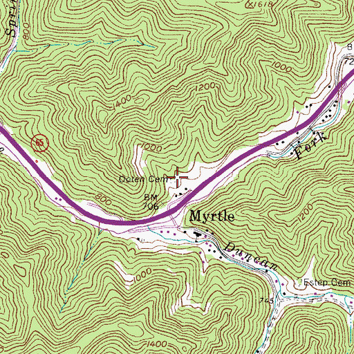 Topographic Map of Ooten Cemetery, WV