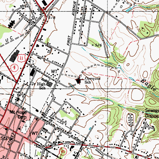 Topographic Map of Opequon Elementary School, WV